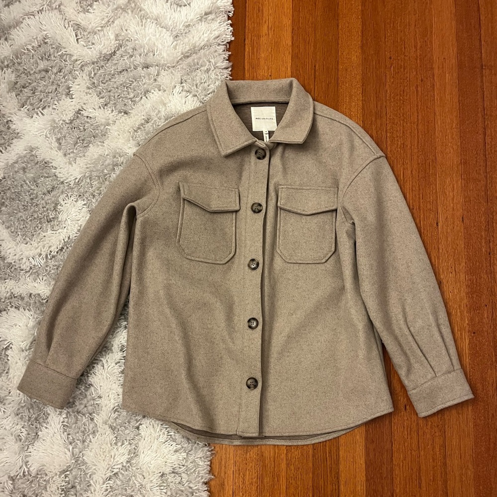 Avec Les Filles Relaxed Cozy Knit Back Tan Shacket Women’s Size Medium